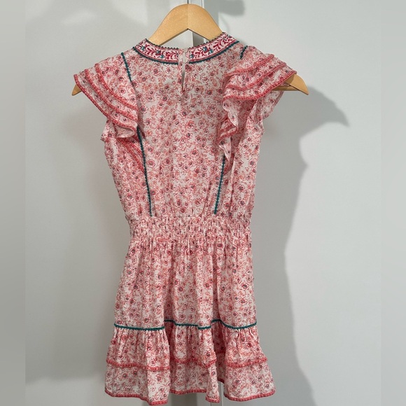Poupette St Barth Girls Dress Size 8 Pink Floral Ruffle Cotton - Picture 3 of 7